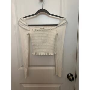 Reformation White crop top smocked bodice Small Ruffle Romantic Milkmaid Bodycon